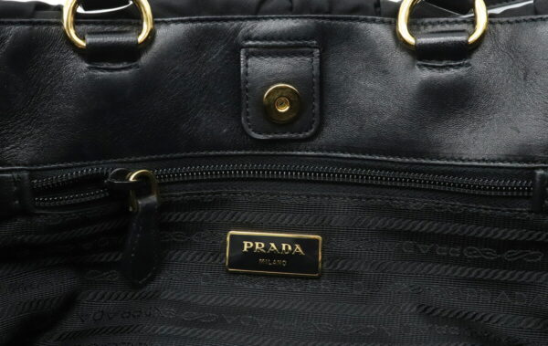 21940645 8 Prada Gathered Ribbon Tote Bag 2WAY Nylon Nero Black