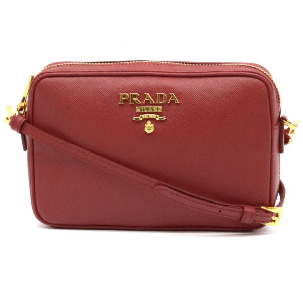 21940851 Prada Embossed Leather Shoulder Bag 2WAY Pouch Fuoco Red