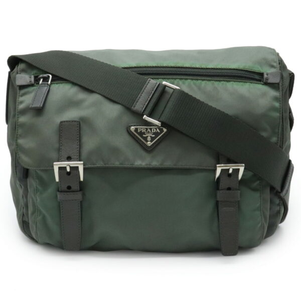 21980343 Prada Messenger Bag Nylon Leather Olive Green