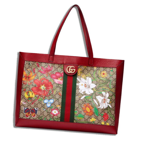 21gu039btq 001 Gucci Ophidia GG Flora Big Tote Bag Red