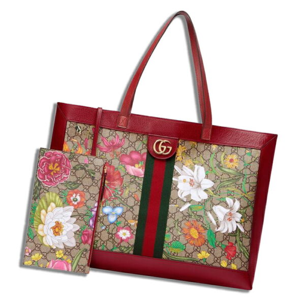 21gu039btq 006 Gucci Ophidia GG Flora Big Tote Bag Red