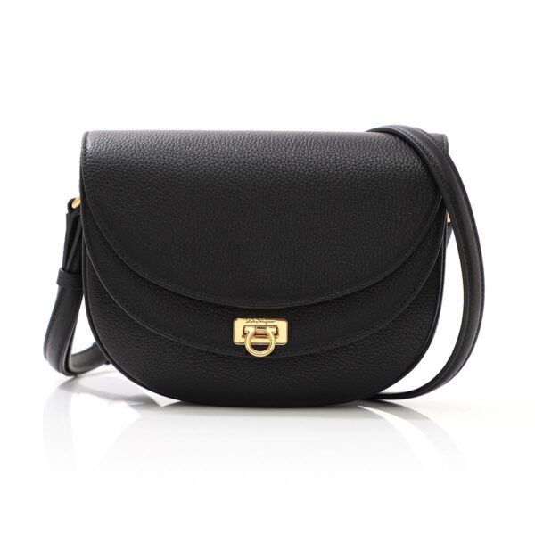 21i33302 Ferragamo Calf Leather Shoulder Bag Black