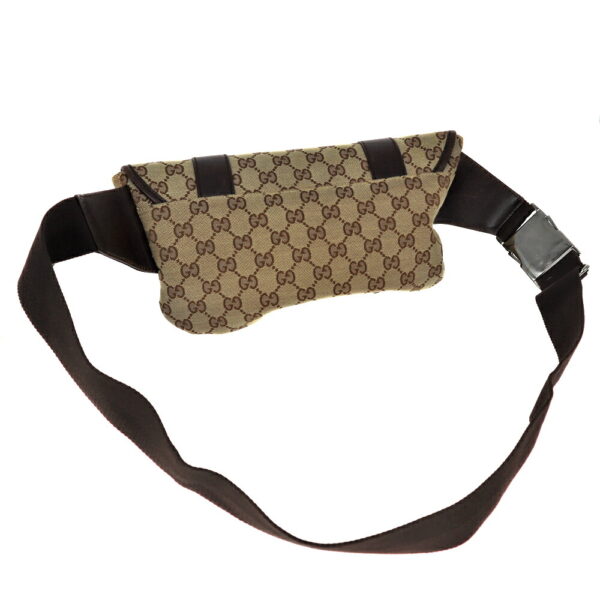 22 2368 2 Gucci Waist Bag GG Canvas Leather Beige Brown