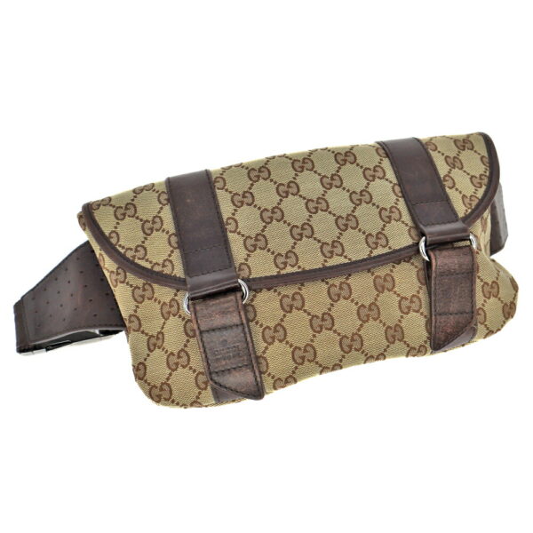 22 2368 Gucci Waist Bag GG Canvas Leather Beige Brown