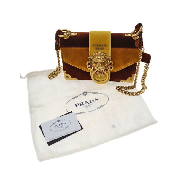 22 3248 14 Prada Chain Shoulder Bag Velor Yellow Brown