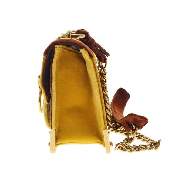 22 3248 3 Prada Chain Shoulder Bag Velor Yellow Brown