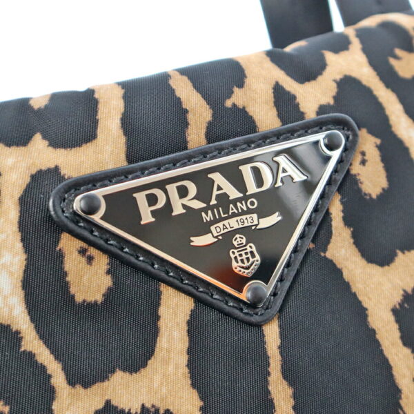 22 3251 7 Prada 2WAY Bag Leather Nylon Black Beige Brown Leopard Print