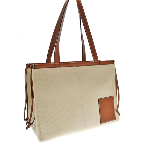 22 3263 1 Loewe Cushion Tote Leather Canvas Shoulder Bag Brown Ivory