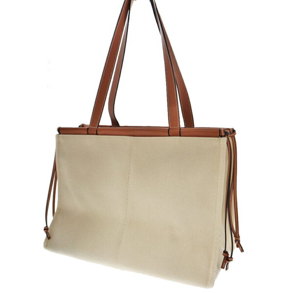 22 3263 2 Loewe Cushion Tote Leather Canvas Shoulder Bag Brown Ivory