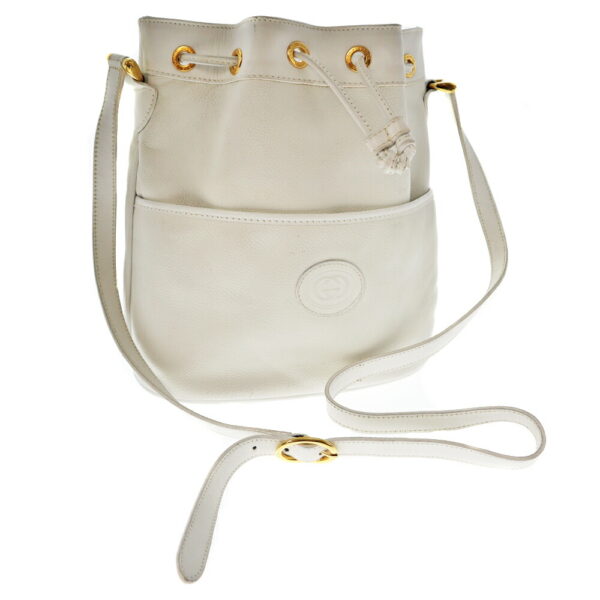 22 3463 1 Gucci Drawstring Shoulder Bag Leather GG White