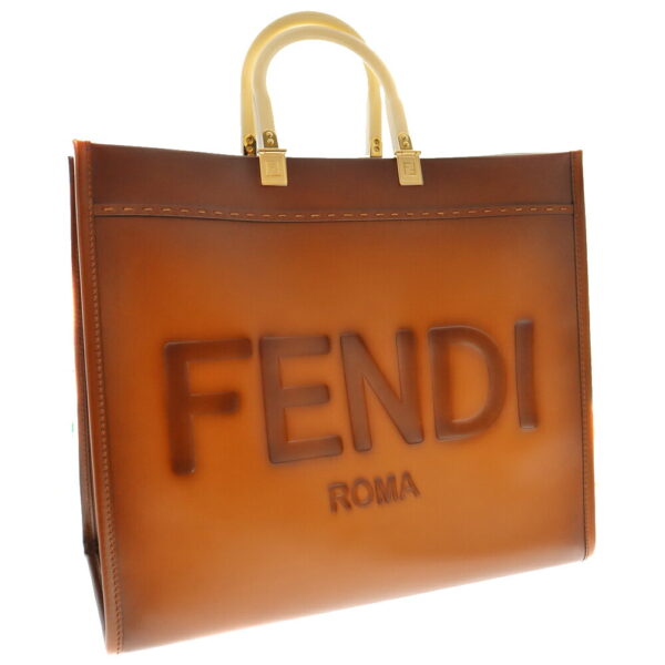 22 3655 1 Fendi Sunshine Shopper Tote Bag Leather Brown White Stitch