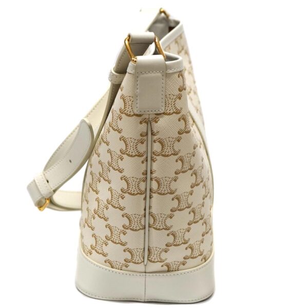 22 3808 3 Celine Small Bucket Canvas Leather Shoulder Bag White