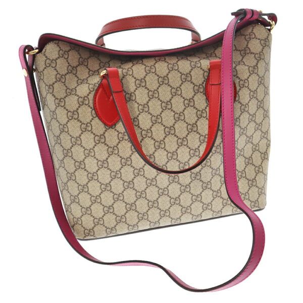 22 4707 3 Gucci 2WAY Bag GG Supreme Canvas Leather Beige Red Pink