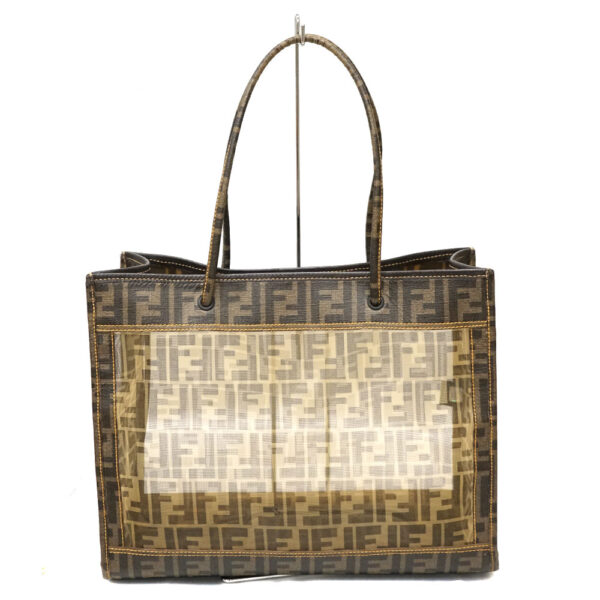 22 5125 Fendi Tote Bag See Through Zucca Pattern Nylon Brown