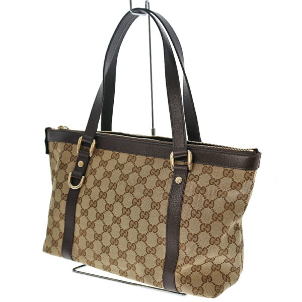 22 5160 2 Gucci Tote Bag GG Canvas Leather Brown Beige