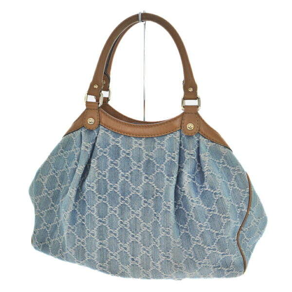 22 5660 2 Gucci Tote Bag GG Denim Leather Brown Blue