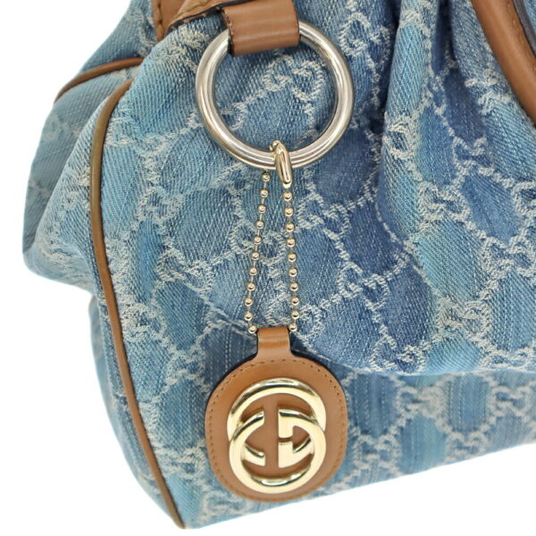 22 5660 7 Gucci Tote Bag GG Denim Leather Brown Blue