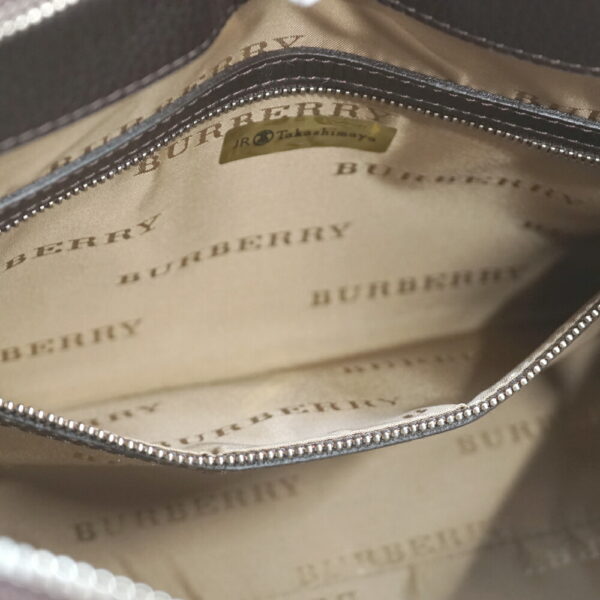 22 6052 15 Burberry Shoulder Leather Canvas Handbag Gray Brown