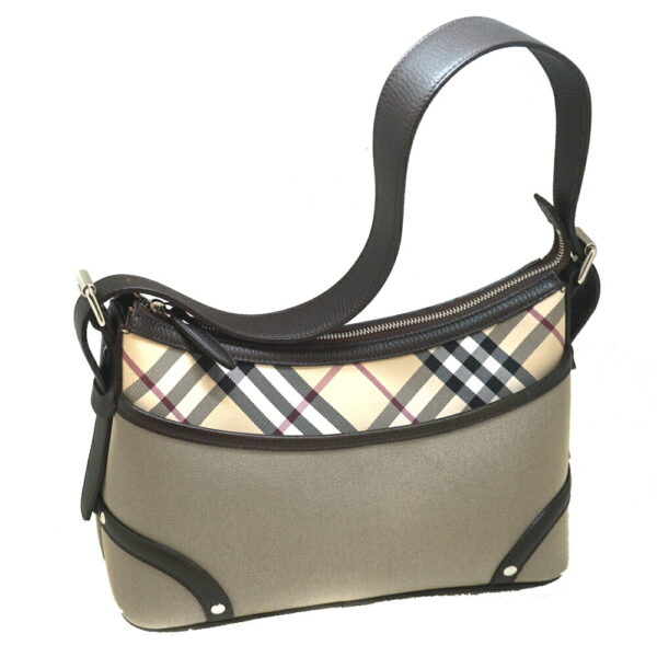 22 6052 Burberry Shoulder Leather Canvas Handbag Gray Brown