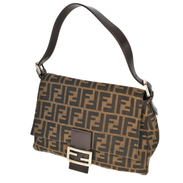 22 6653 Fendi Mamma Bucket Zucca Pattern Canvas Leather Brown