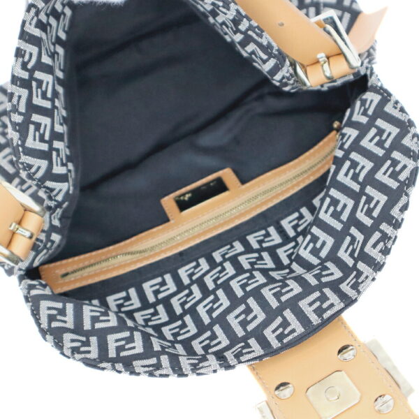 22 6654 13 Fendi Mamma Bucket Shoulder Bag Canvas Leather Black White Beige