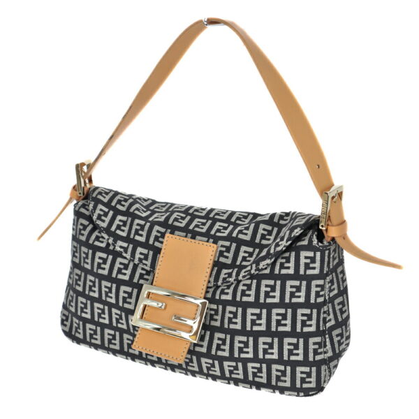 22 6654 Fendi Mamma Bucket Shoulder Bag Canvas Leather Black White Beige