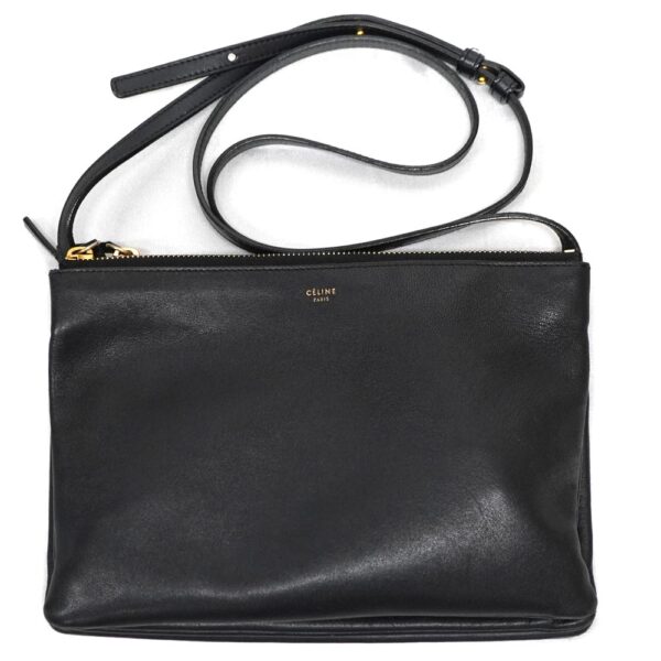 22 6770 1 Celine Trio Large Leather Shoulder Bag Black