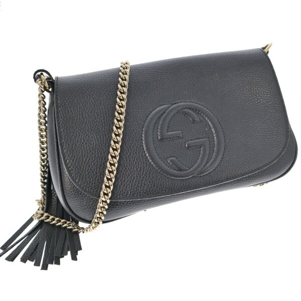 22 7388 1 Gucci Chain Shoulder Bag Soho Leather Black