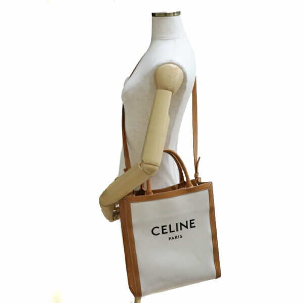 22 7509 16 Celine Small Vertical Hippo Canvas Calfskin Handbag Beige