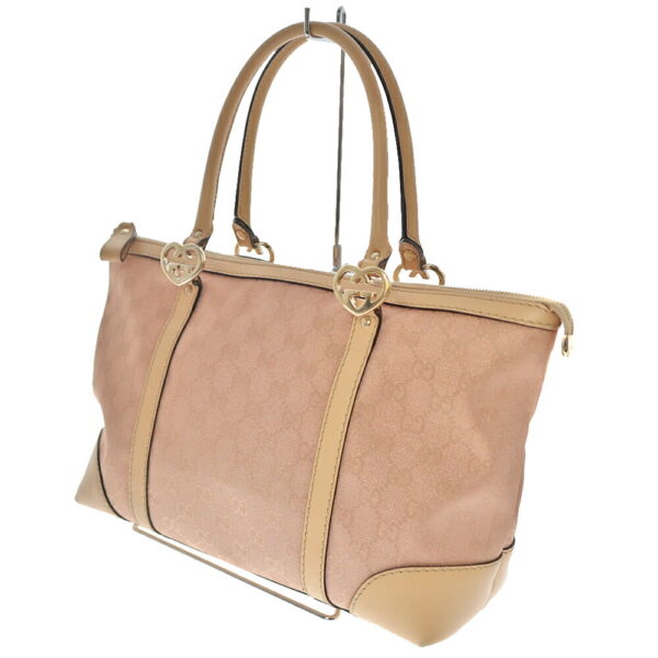 22 787 1 Gucci Tote Bag GG Canvas Leather Pink Beige