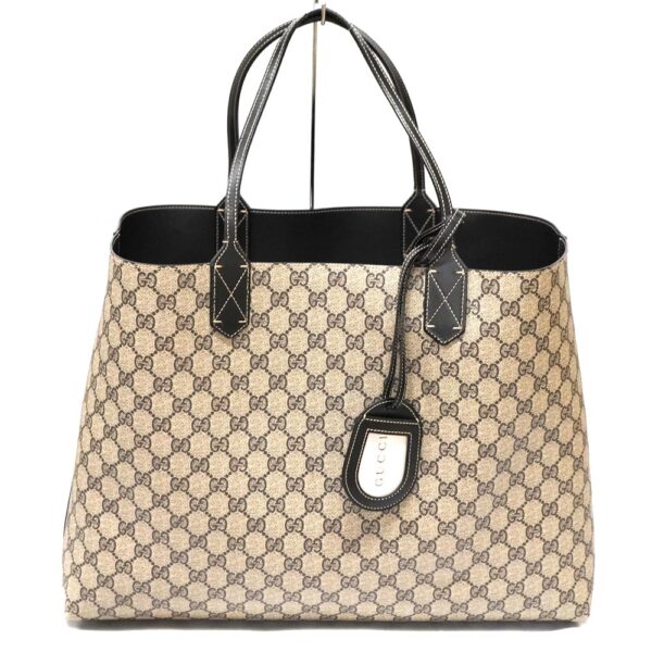 22 7938 1 Gucci Reversible Tote Bag Leather Canvas GG Supreme Black