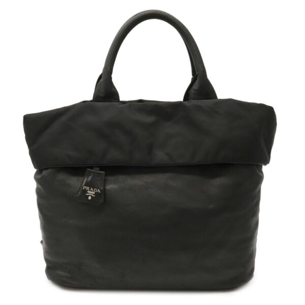 22000077 Prada Reversible Tote Bag Nylon Leather Nero Black