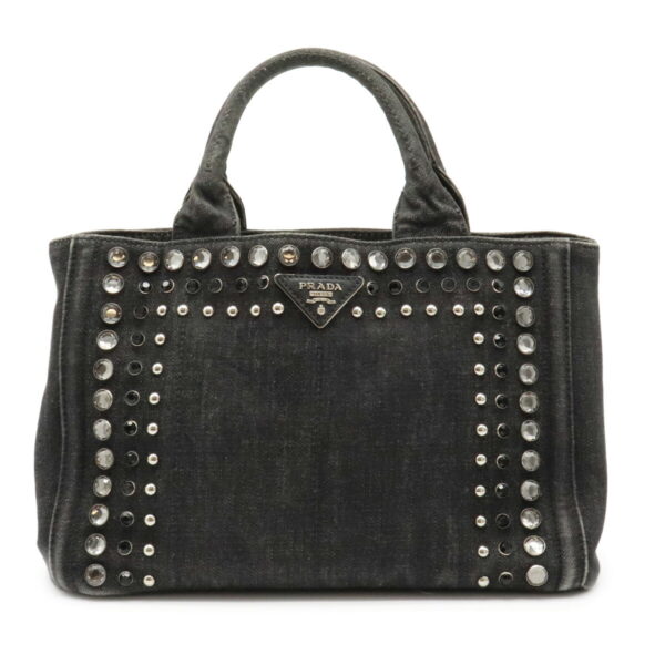 22011085 Prada Canapa Bijou Tote Bag Denim Nero Black