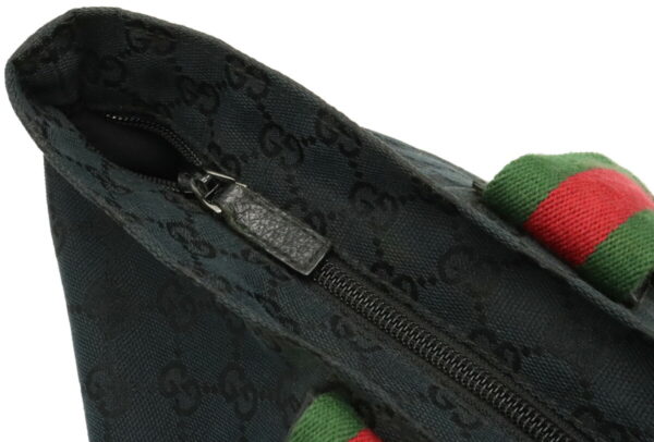 22020711 6 Gucci GG Leather Tote Handbag Black Red Green