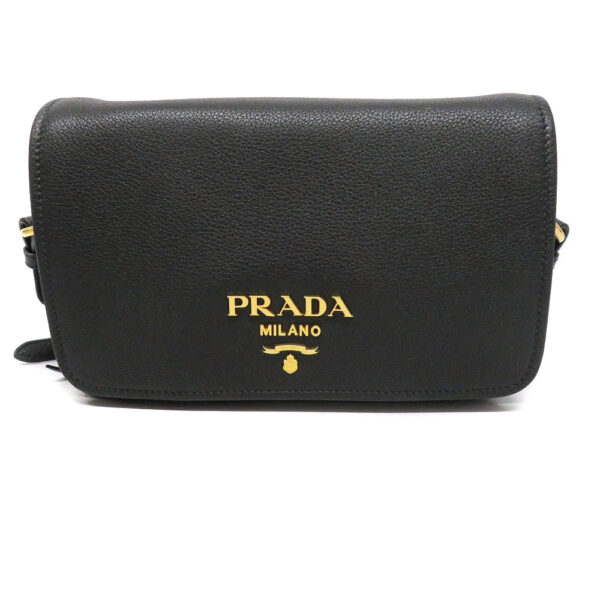 22029701 Prada Shoulder Bag Calf Leather Black Hardware