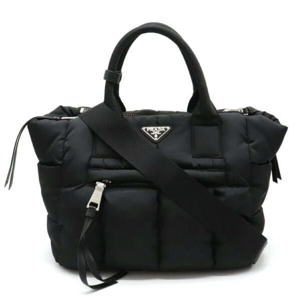 22030474 Prada Bomber Tote Bag Nylon Leather Nero Black