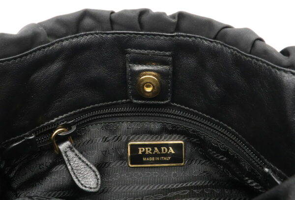 22031222 5 Prada Gathered Shoulder Bag Nylon Leather Nero Black