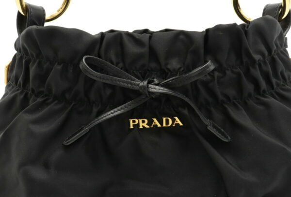 22031222 7 Prada Gathered Shoulder Bag Nylon Leather Nero Black