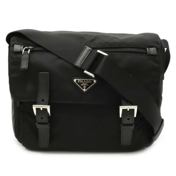 22040839 Prada Diagonal Messenger Bag Nylon Leather Nero Black