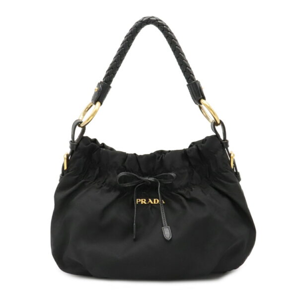 22041023 Prada Gathered Tote Bag Nylon Leather Nero Black