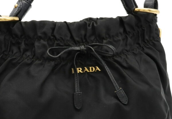 22041023 7 Prada Gathered Tote Bag Nylon Leather Nero Black