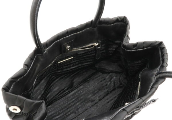 22041067 4 Prada Gathered Messenger Tote Bag Nylon Leather Nero Black