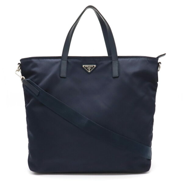 22050923 Prada Large Tote Bag Nylon Leather Blue Blue