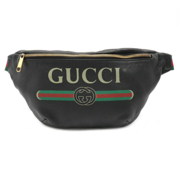 22060698 Gucci Gucci Print Leather Belt Waist Bag Black