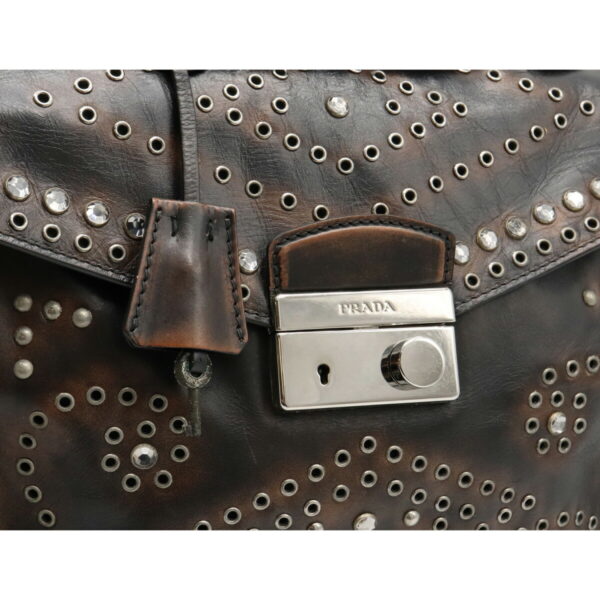 22060761 7 Prada Vitello Handbag Studded Leather Ebano Brown