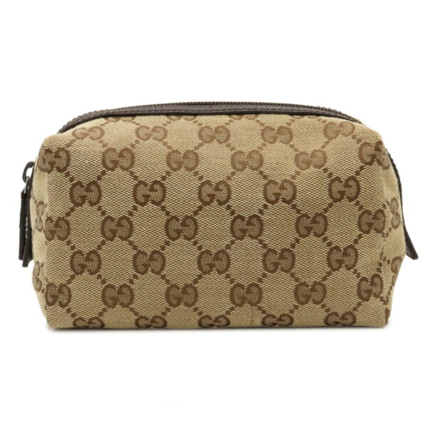 22081144 Gucci GG Leather Cosmetic Pouch Khaki