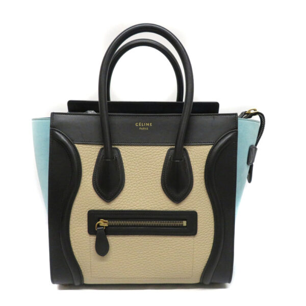 22085071 Celine Luggage Micro Shopper Leather Handbag Black Blue Beige