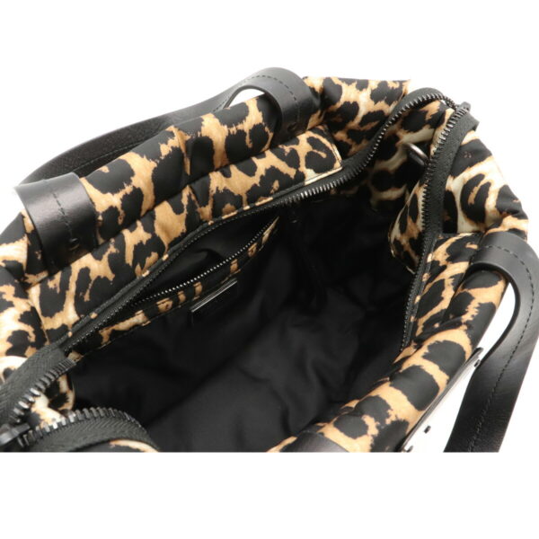 22100267 4 Prada Leopard Print Tote Bag Nylon Leather Black Beige