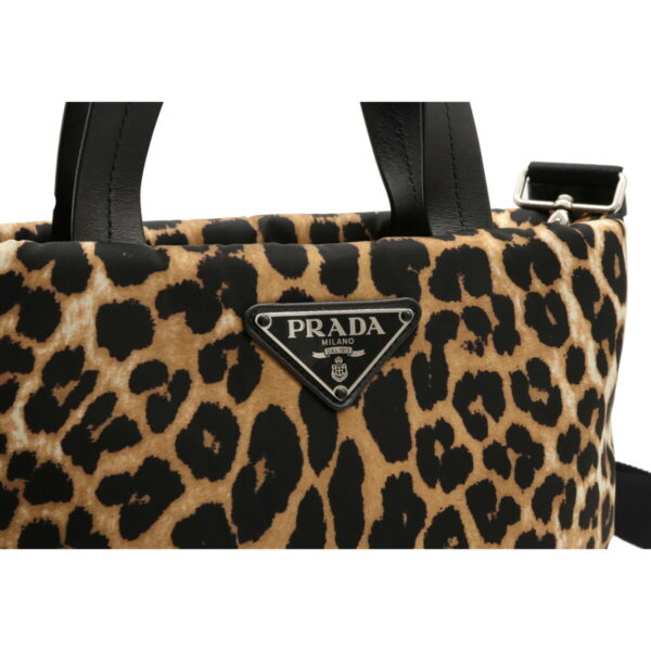 22100267 7 Prada Leopard Print Tote Bag Nylon Leather Black Beige