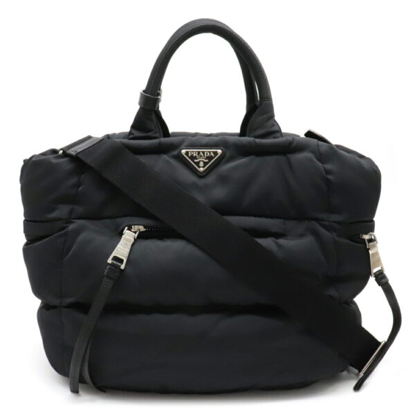 22101114 Prada Bomber Tote Bag Nylon Leather Nero Black